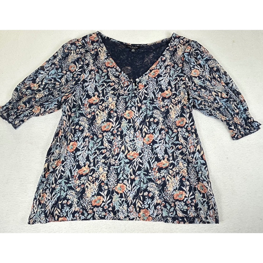 Lucky‎ Brand T-Shirt Women Small Navy Blue Floral Boho Cottagecore 7WP6800